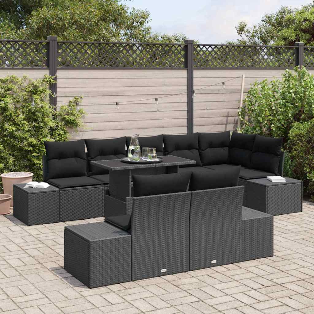 Tuin Sofa Set met kussen 9 pcs Zwart poly rattan is nu te koop bij PeponiXL, paradijselijk wonen!