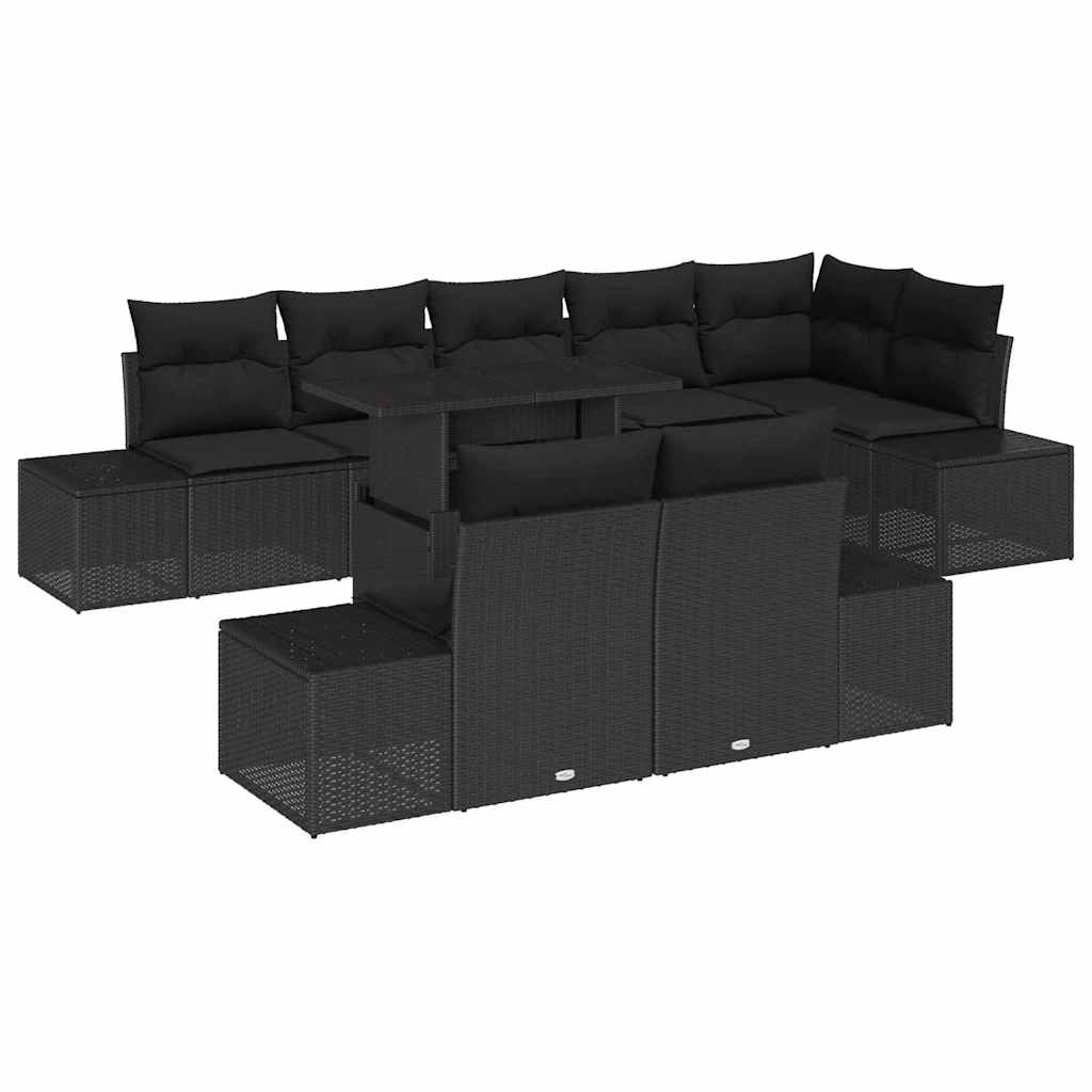 Tuin Sofa Set met kussen 9 pcs Zwart poly rattan is nu te koop bij PeponiXL, paradijselijk wonen!