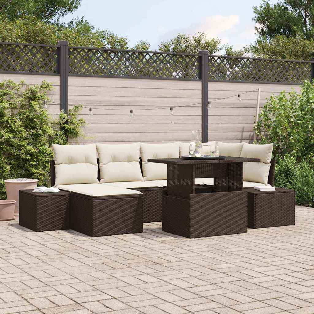Tuin Sofa Set met kussen 7 pcs Bruin en crème is nu te koop bij PeponiXL, paradijselijk wonen!
