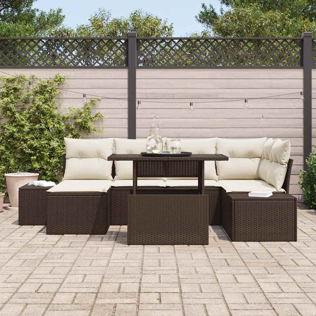 Tuin Sofa Set met kussen 7 pcs Bruin en crème is nu te koop bij PeponiXL, paradijselijk wonen!