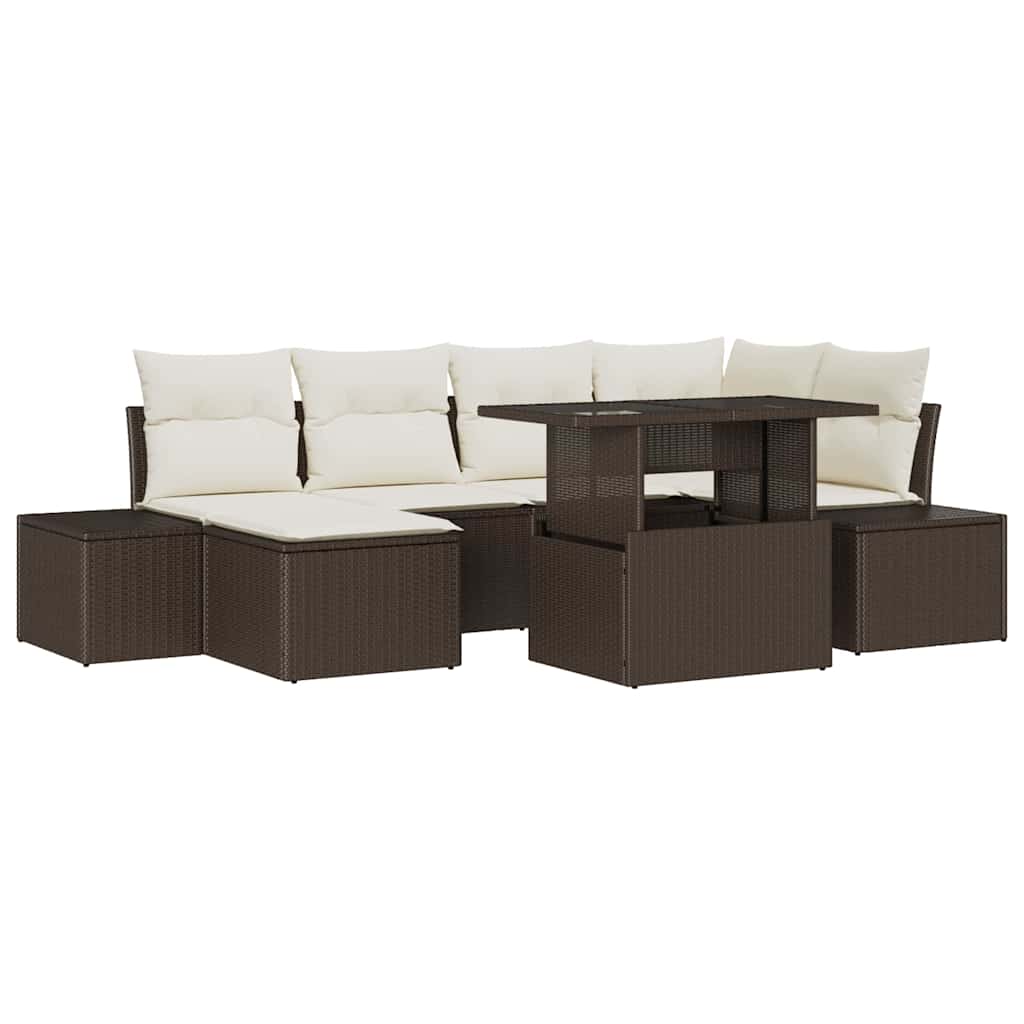 Tuin Sofa Set met kussen 7 pcs Bruin en crème is nu te koop bij PeponiXL, paradijselijk wonen!