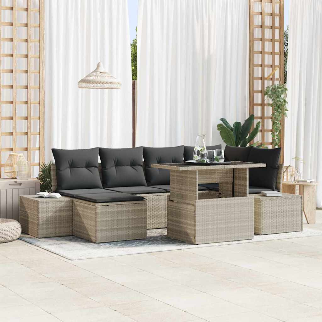 Tuin Sofa Set met kussen 7 pcs Lichtgrijs is nu te koop bij PeponiXL, paradijselijk wonen!