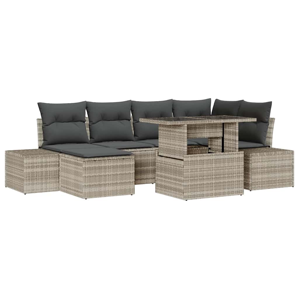 Tuin Sofa Set met kussen 7 pcs Lichtgrijs is nu te koop bij PeponiXL, paradijselijk wonen!
