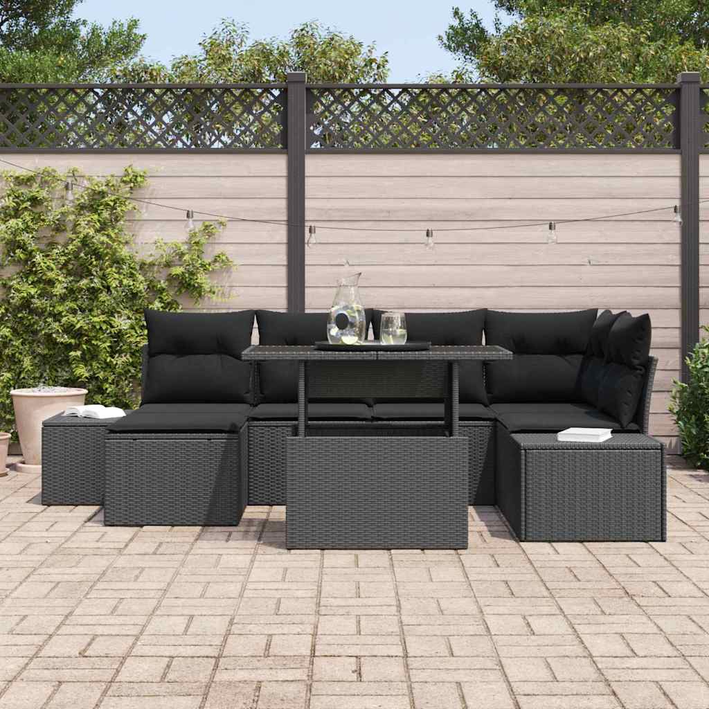 Tuin Sofa Set 7 pcs Zwart Poly rattan en gepoedercoat staal is nu te koop bij PeponiXL, paradijselijk wonen!