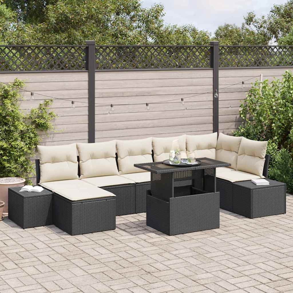 Tuin Sofa Set met kussen 8 pcs Zwart en crème is nu te koop bij PeponiXL, paradijselijk wonen!
