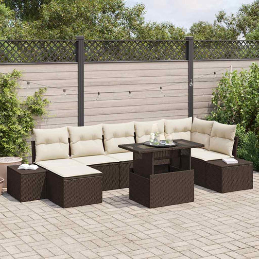 Tuin Sofa Set met kussen 8 pcs Bruin en crème is nu te koop bij PeponiXL, paradijselijk wonen!