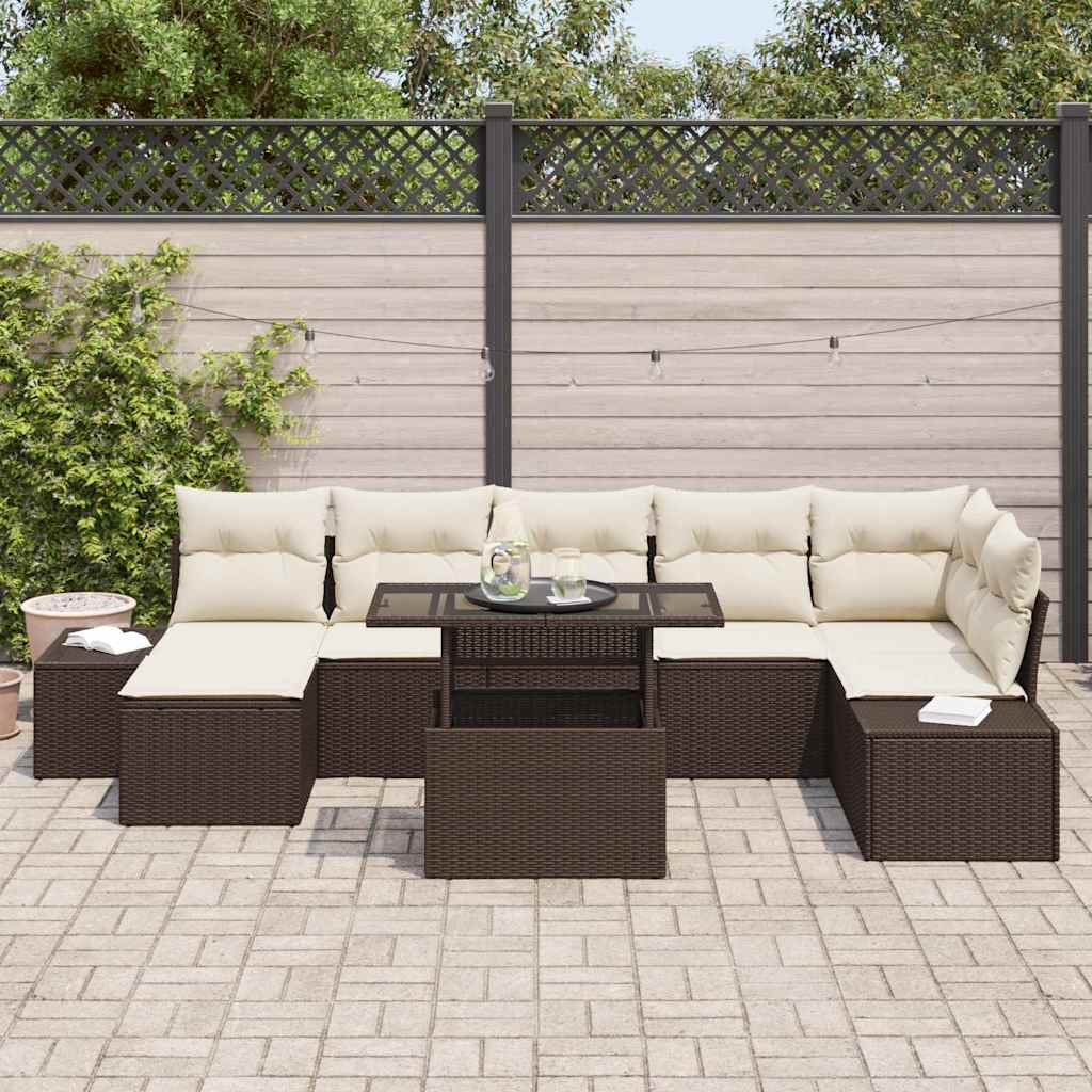 Tuin Sofa Set met kussen 8 pcs Bruin en crème is nu te koop bij PeponiXL, paradijselijk wonen!