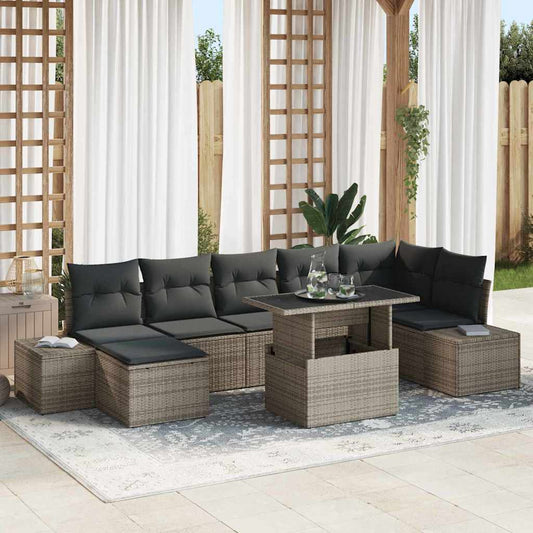 Tuin Sofa Set met kussen 8 pcs Grijs is nu te koop bij PeponiXL, paradijselijk wonen!