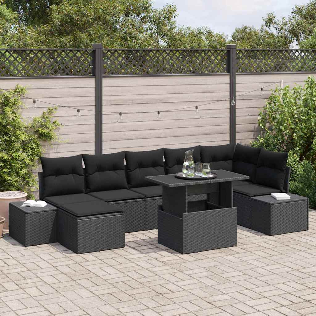 Tuin Sofa Set met kussen 8 pcs Zwart is nu te koop bij PeponiXL, paradijselijk wonen!