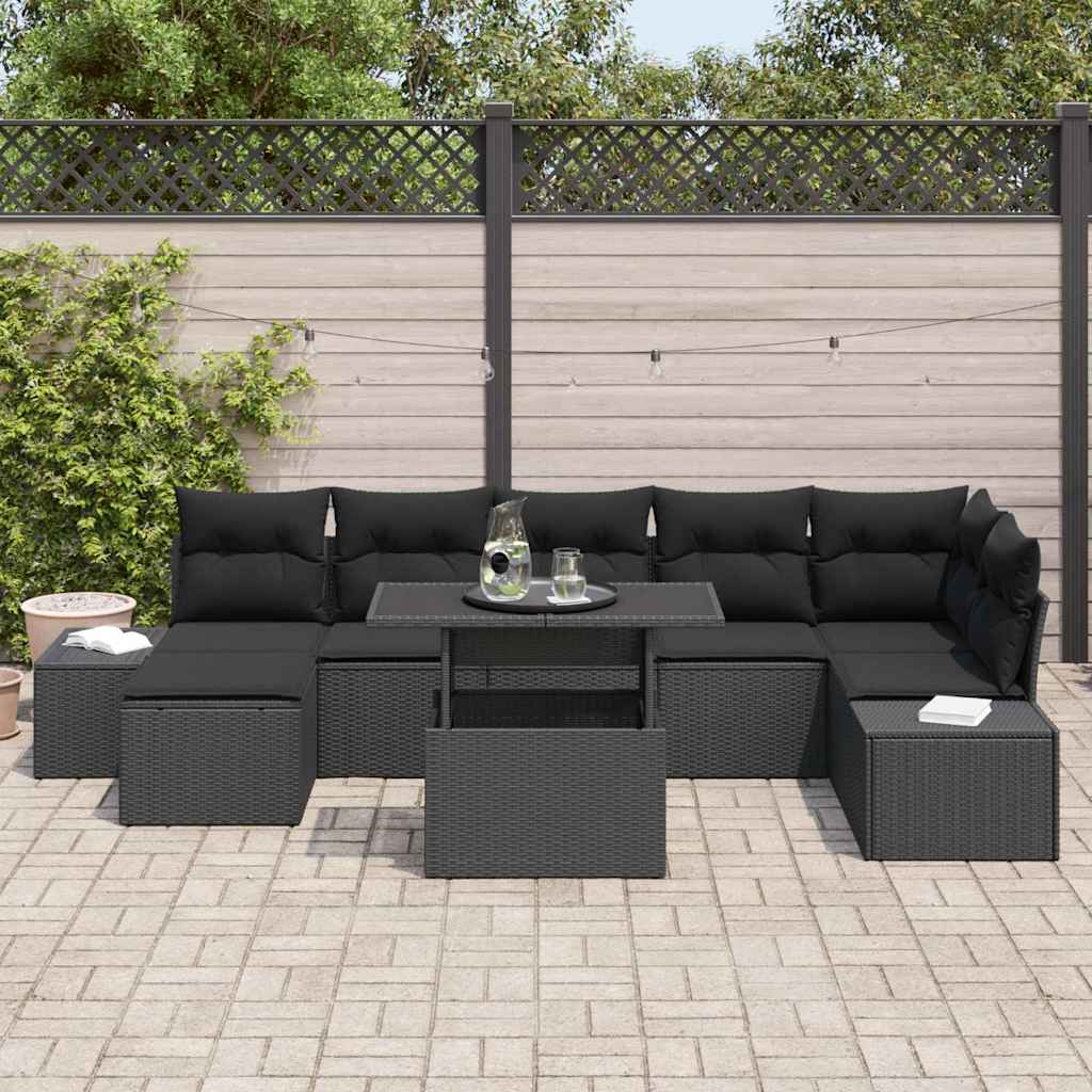Tuin Sofa Set met kussen 8 pcs Zwart is nu te koop bij PeponiXL, paradijselijk wonen!