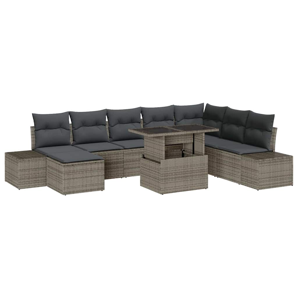 Tuin Sofa Set met kussen met opslag 9 pcs Grijs poly rattan is nu te koop bij PeponiXL, paradijselijk wonen!