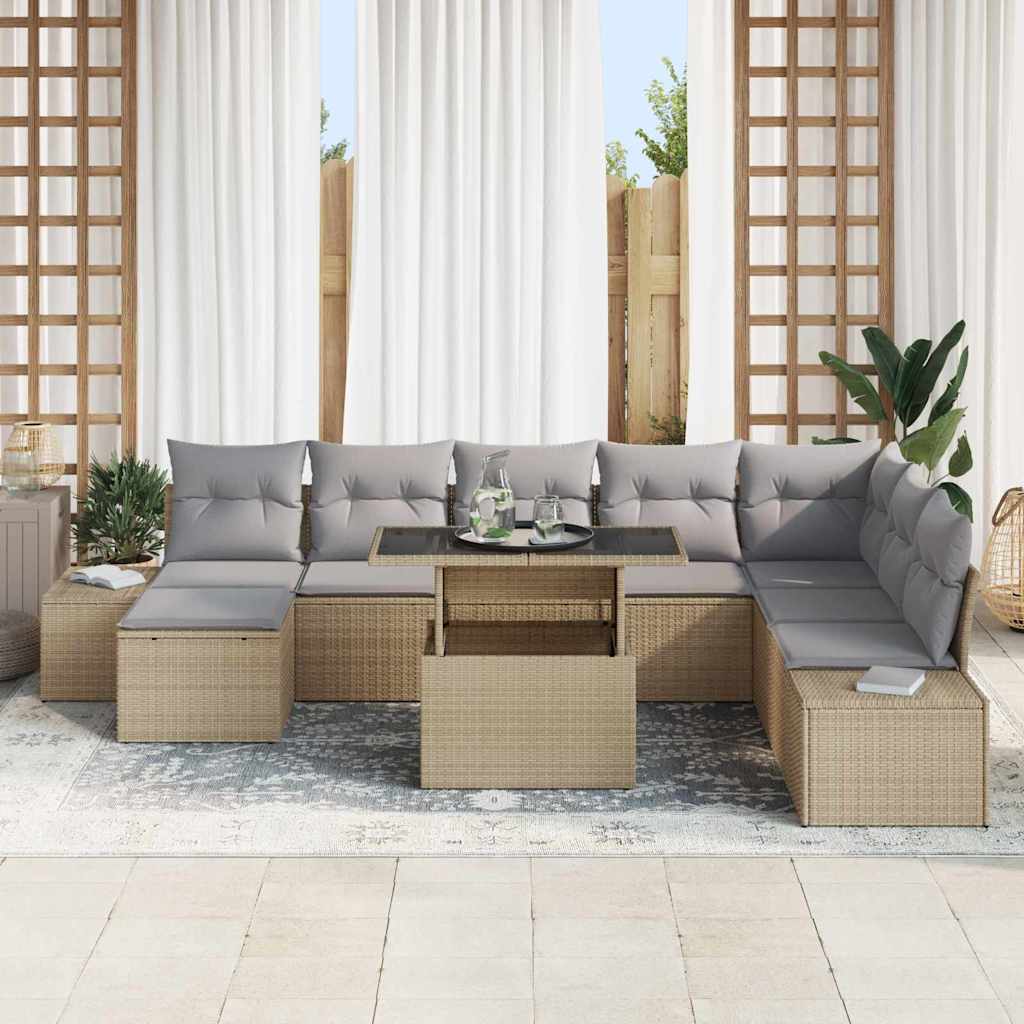 Tuin Sofa Set met kussen 9 pcs Beige en Licht Grijs poly rattan is nu te koop bij PeponiXL, paradijselijk wonen!