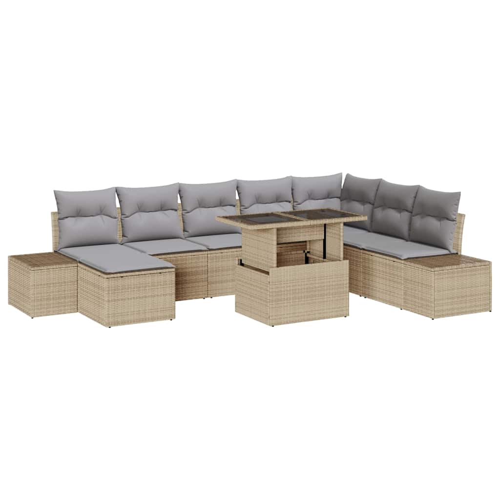 Tuin Sofa Set met kussen 9 pcs Beige en Licht Grijs poly rattan is nu te koop bij PeponiXL, paradijselijk wonen!