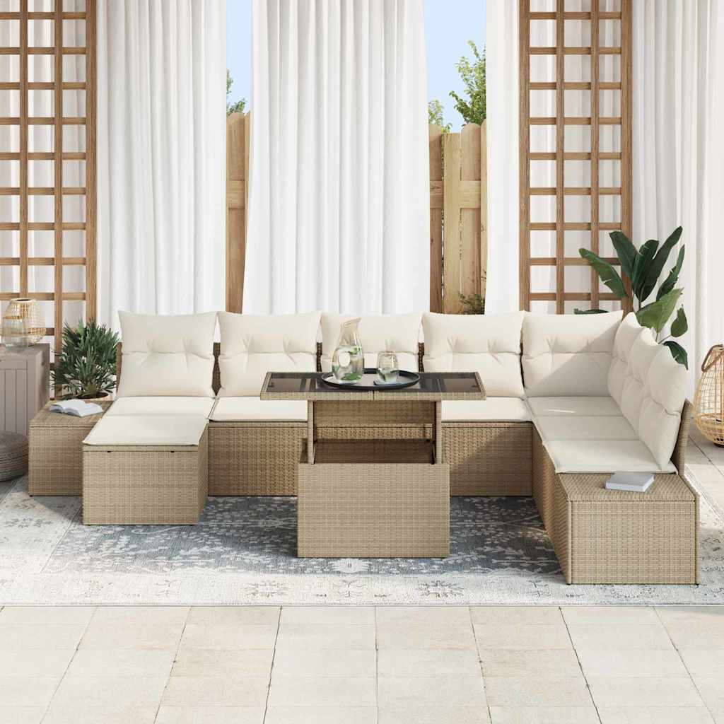 Tuin Sofa Set met kussen 9 pcs Beige en Crème poly rattan is nu te koop bij PeponiXL, paradijselijk wonen!