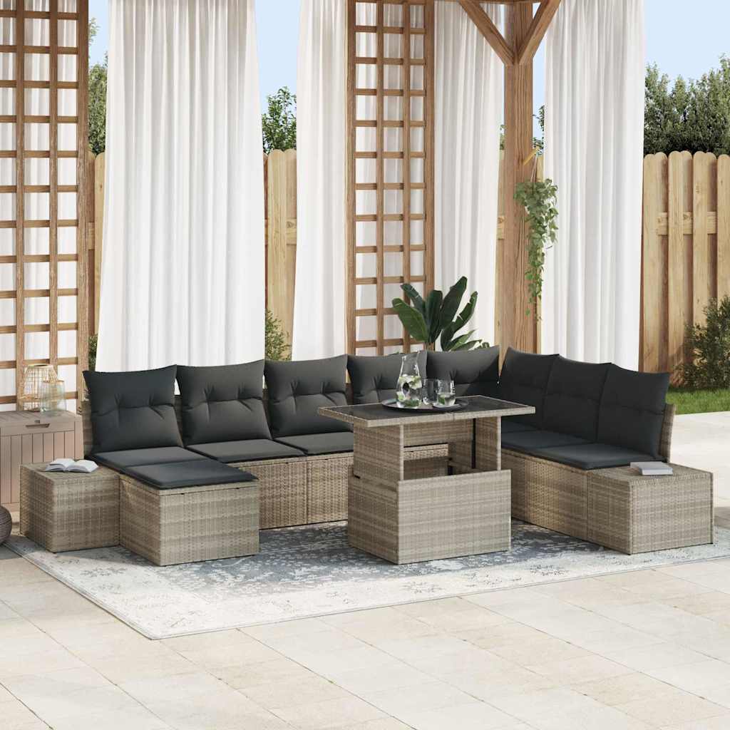 Tuin Sofa Set met kussen 9 pcs Lichtgrijs poly rattan is nu te koop bij PeponiXL, paradijselijk wonen!