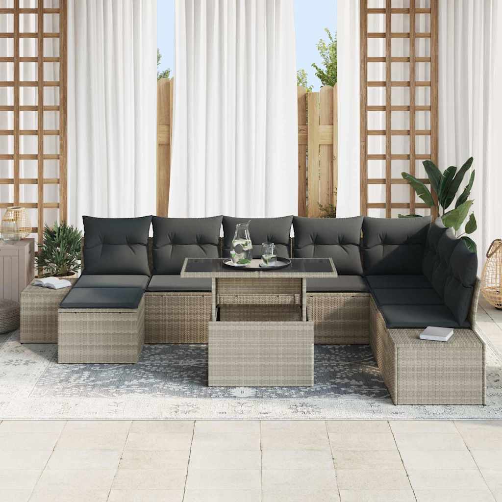 Tuin Sofa Set met kussen 9 pcs Lichtgrijs poly rattan is nu te koop bij PeponiXL, paradijselijk wonen!