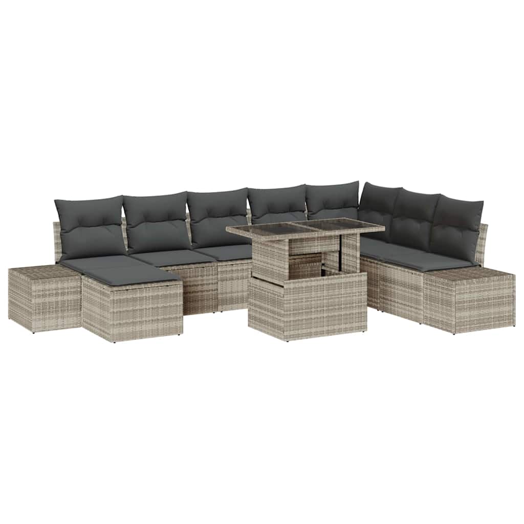 Tuin Sofa Set met kussen 9 pcs Lichtgrijs poly rattan is nu te koop bij PeponiXL, paradijselijk wonen!