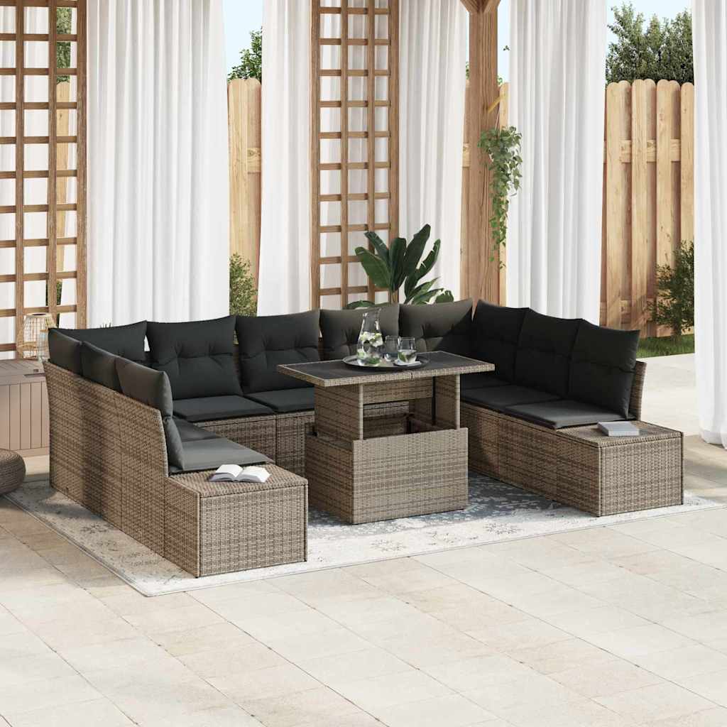 Tuin Sofa Set met kussen 10 pcs Grijs poly rattan is nu te koop bij PeponiXL, paradijselijk wonen!