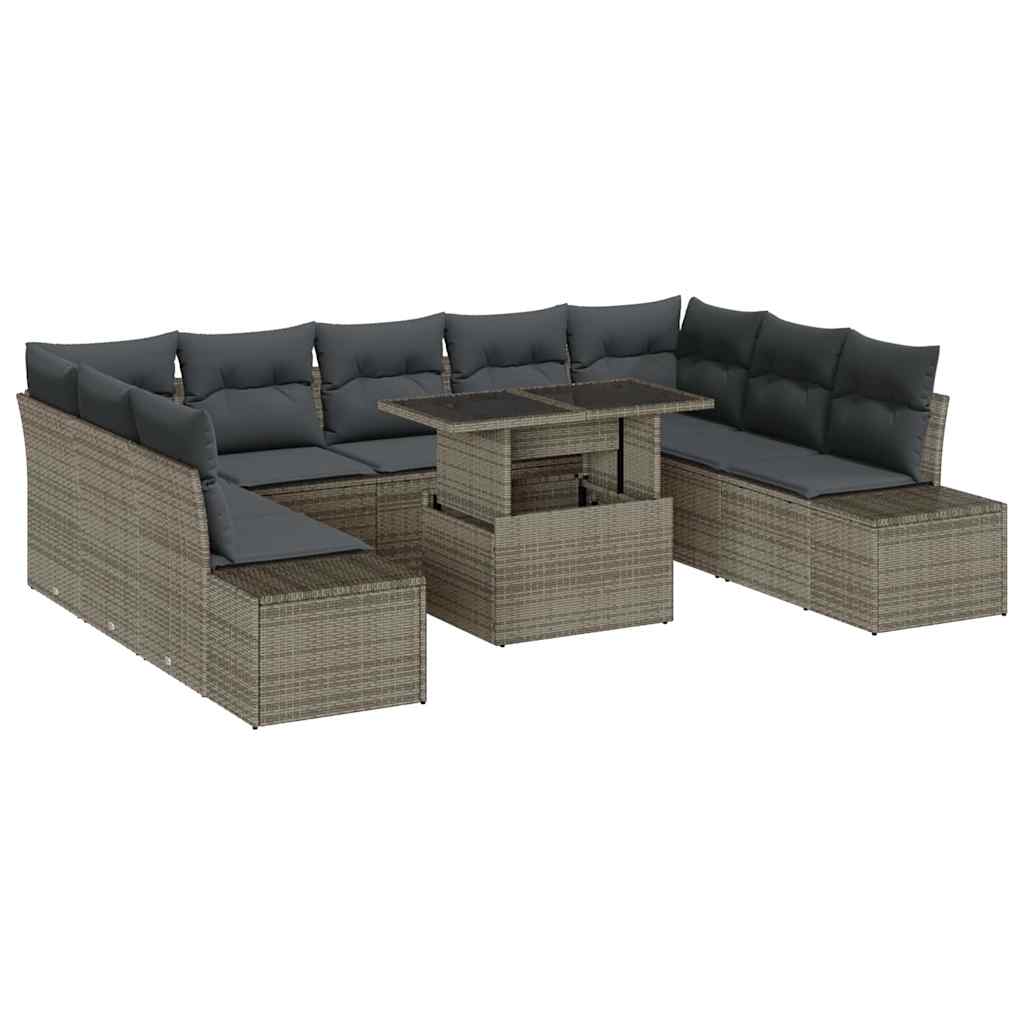 Tuin Sofa Set met kussen 10 pcs Grijs poly rattan is nu te koop bij PeponiXL, paradijselijk wonen!