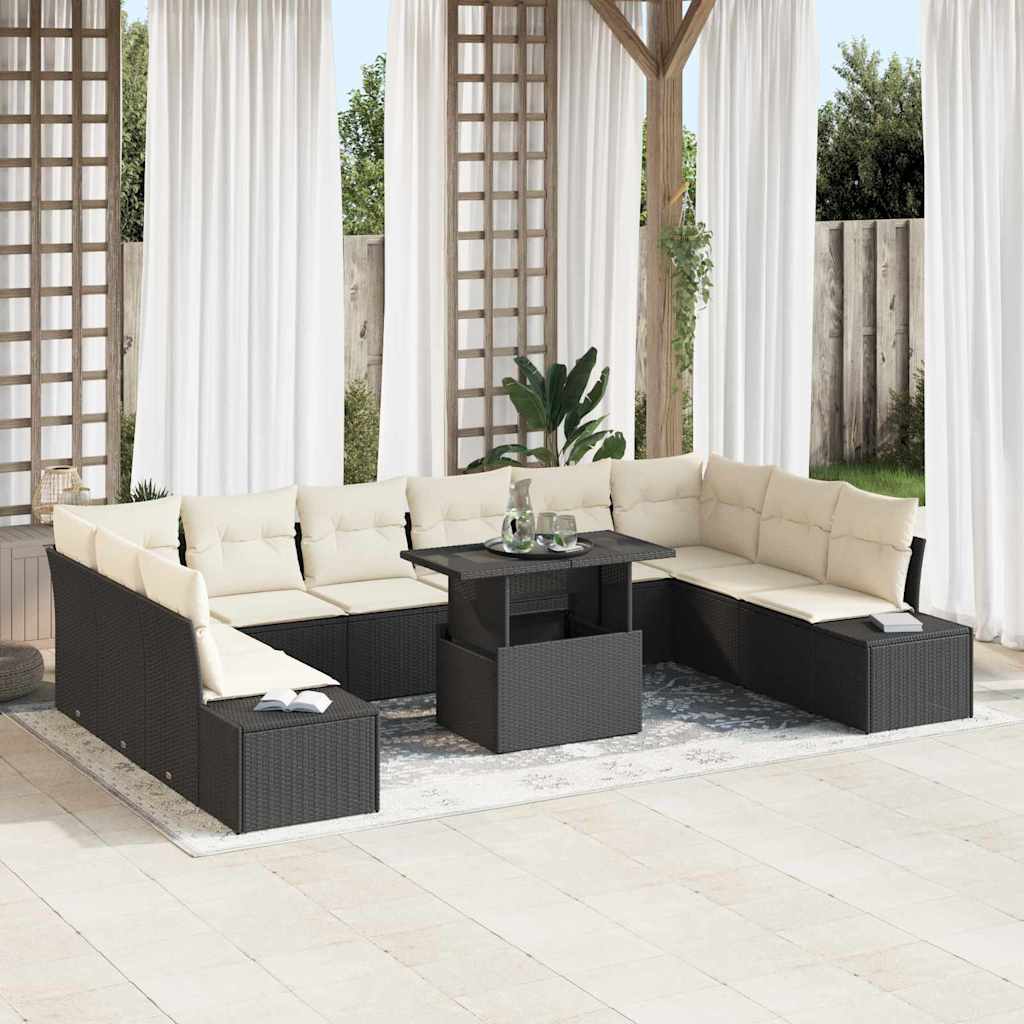 Tuin Sofa Set met kussen met opslag 11 pcs Zwart en crème is nu te koop bij PeponiXL, paradijselijk wonen!