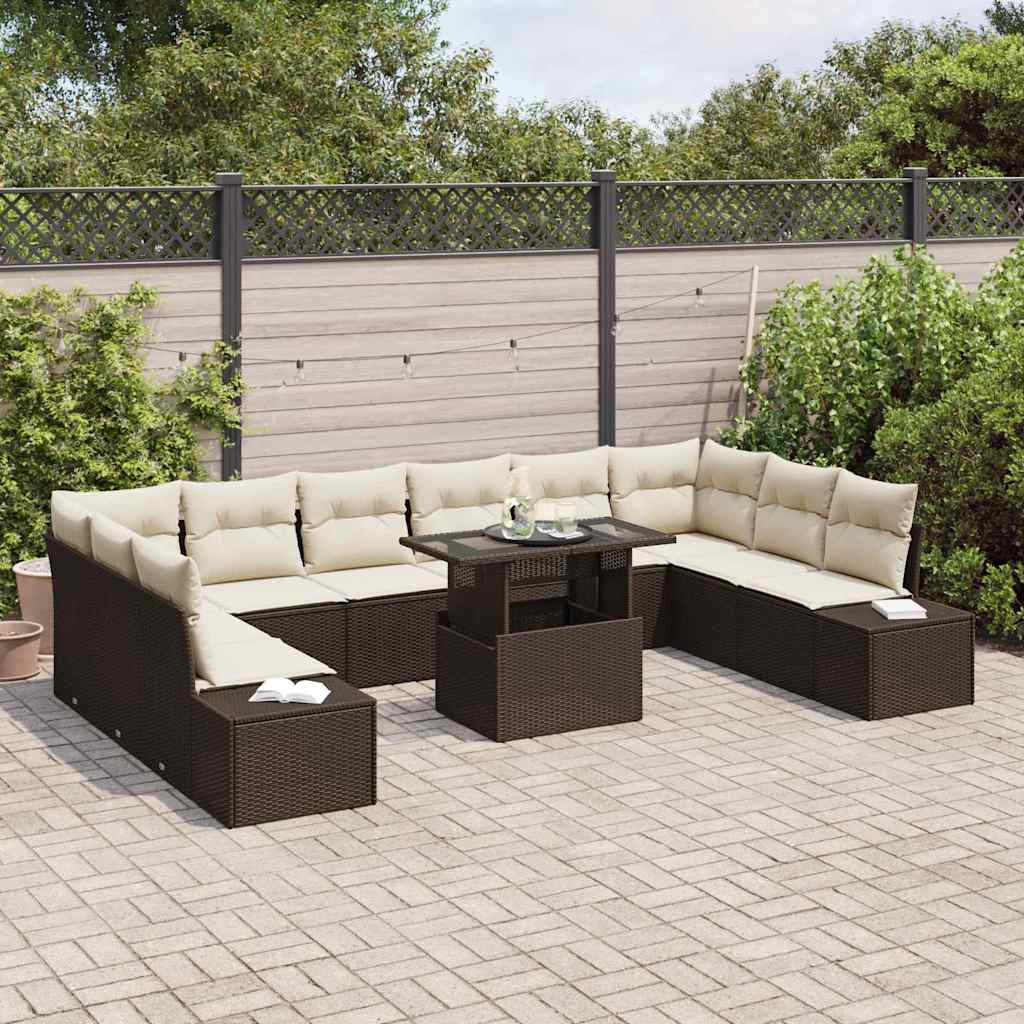 Tuin Sofa Set met kussen met opslag 11 pcs Bruin en crème is nu te koop bij PeponiXL, paradijselijk wonen!