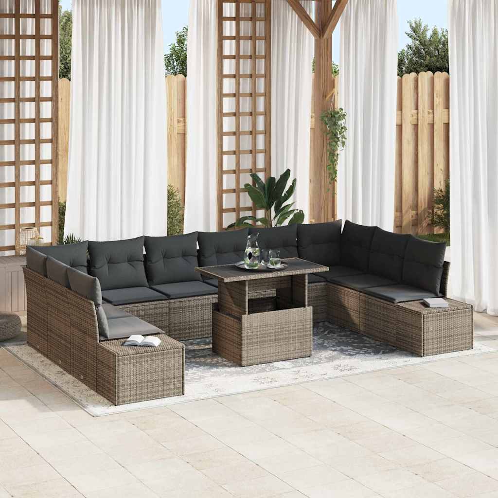 Tuin Sofa Set met kussen met opslag 11 pcs Grijs is nu te koop bij PeponiXL, paradijselijk wonen!
