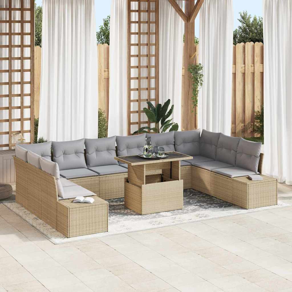 Tuin Sofa Set met kussen met opslag 11 pcs beige en lichtgrijs is nu te koop bij PeponiXL, paradijselijk wonen!