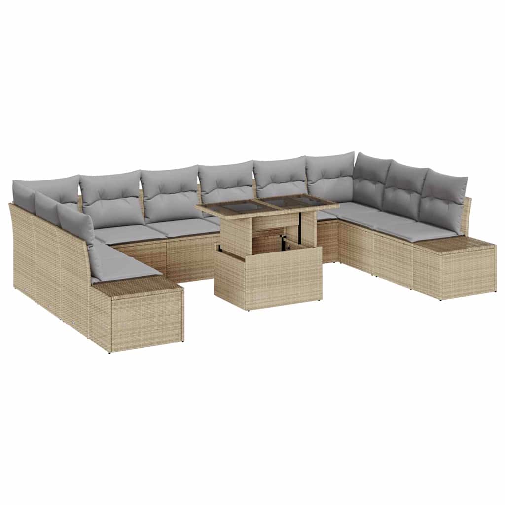 Tuin Sofa Set met kussen met opslag 11 pcs beige en lichtgrijs is nu te koop bij PeponiXL, paradijselijk wonen!