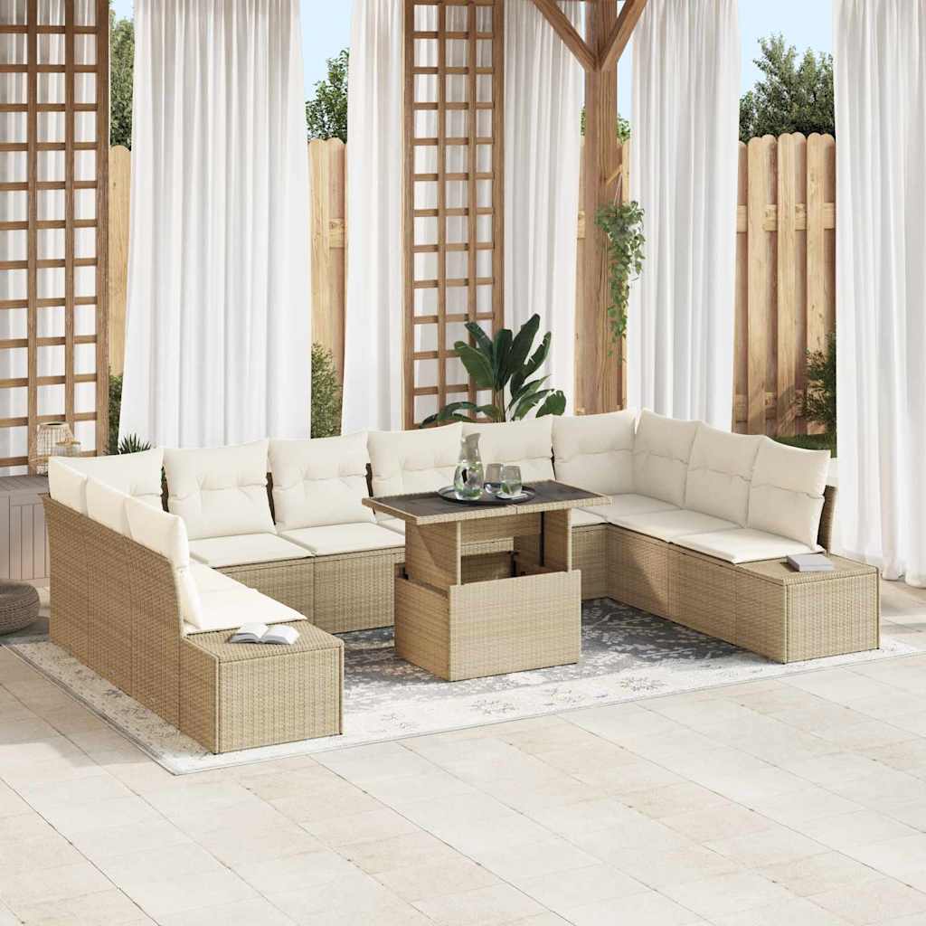 Tuin Sofa Set met kussen 11 pcs beige en crèmekleurig is nu te koop bij PeponiXL, paradijselijk wonen!