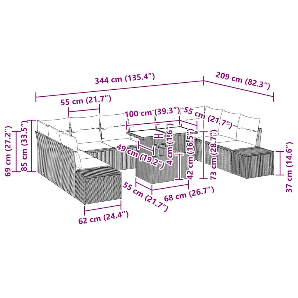 Tuin Sofa Set met kussen 11 pcs beige en crèmekleurig is nu te koop bij PeponiXL, paradijselijk wonen!