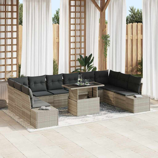 Tuin Sofa Set met kussen met opslag 11 pcs Lichtgrijs is nu te koop bij PeponiXL, paradijselijk wonen!