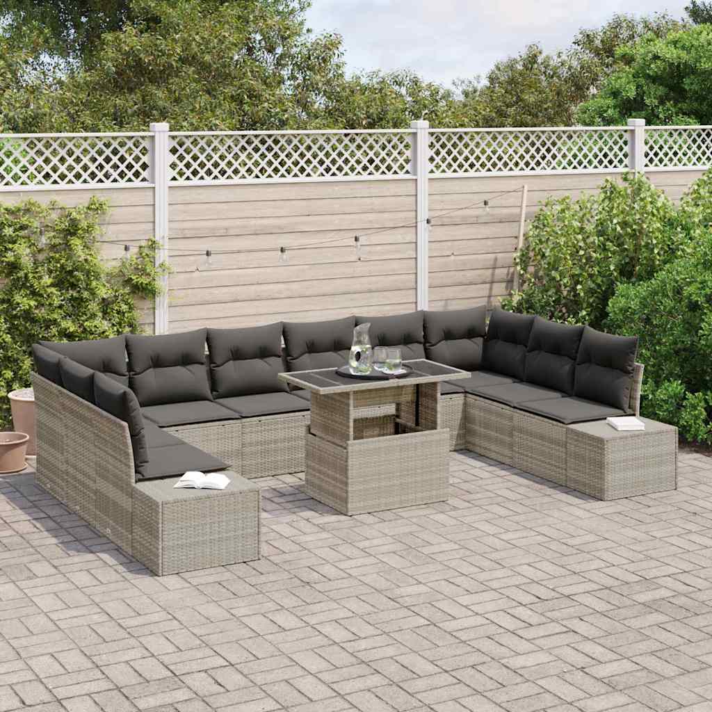 Tuin Sofa Set met kussen met opslag 11 pcs Lichtgrijs is nu te koop bij PeponiXL, paradijselijk wonen!