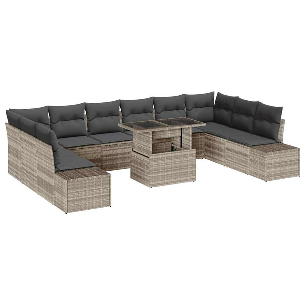 Tuin Sofa Set met kussen met opslag 11 pcs Lichtgrijs is nu te koop bij PeponiXL, paradijselijk wonen!