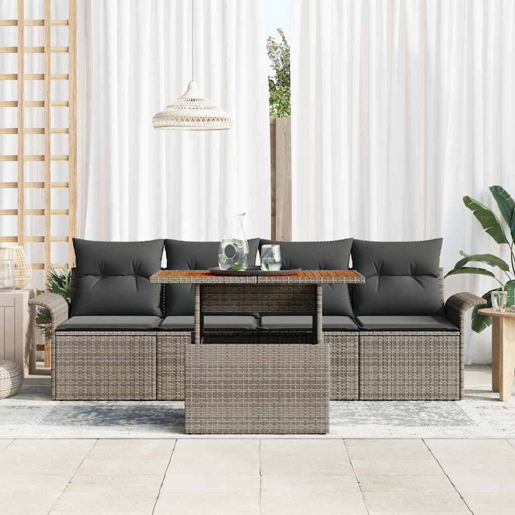 Tuinbankenset met kussen 5 pcs Grijs poly rattan is nu te koop bij PeponiXL, paradijselijk wonen!