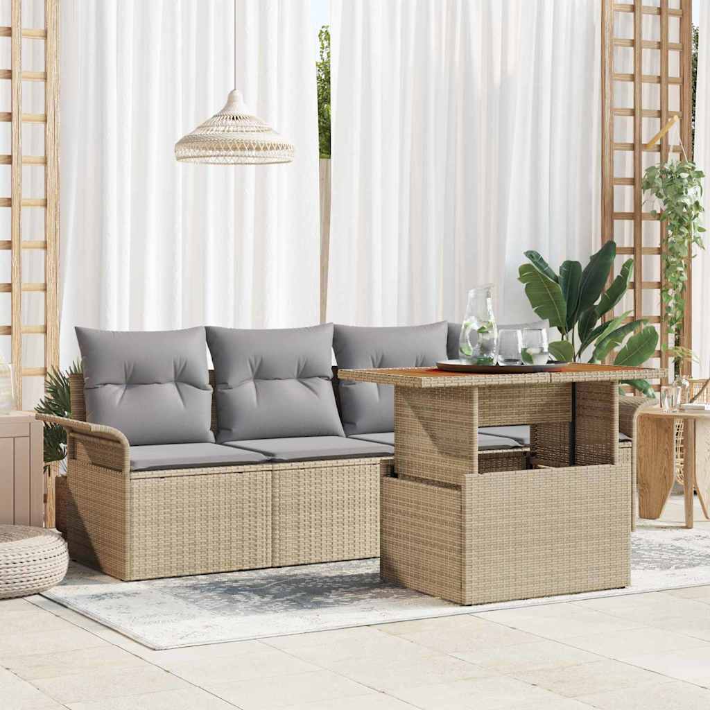 Tuinbankenset met kussen 5 pcs Beige en Licht Grijs poly rattan is nu te koop bij PeponiXL, paradijselijk wonen!