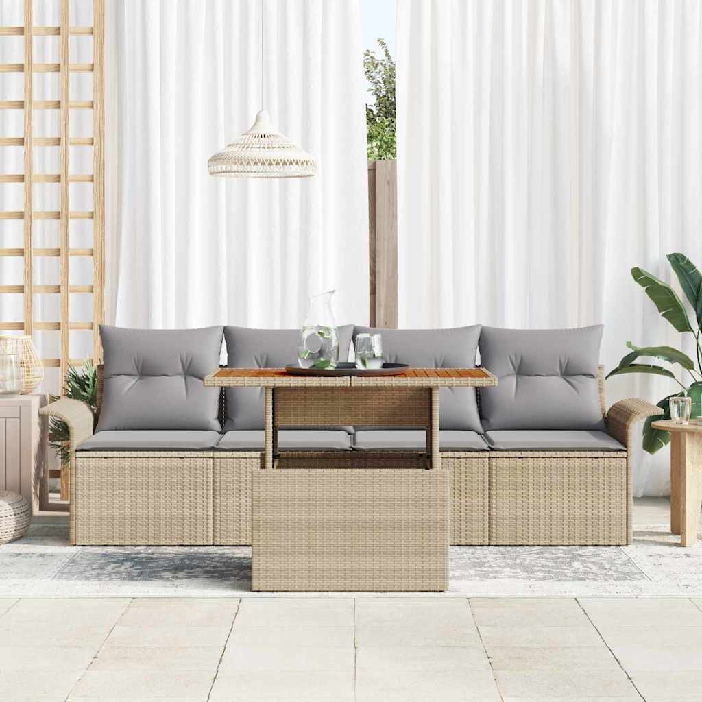Tuinbankenset met kussen 5 pcs Beige en Licht Grijs poly rattan is nu te koop bij PeponiXL, paradijselijk wonen!