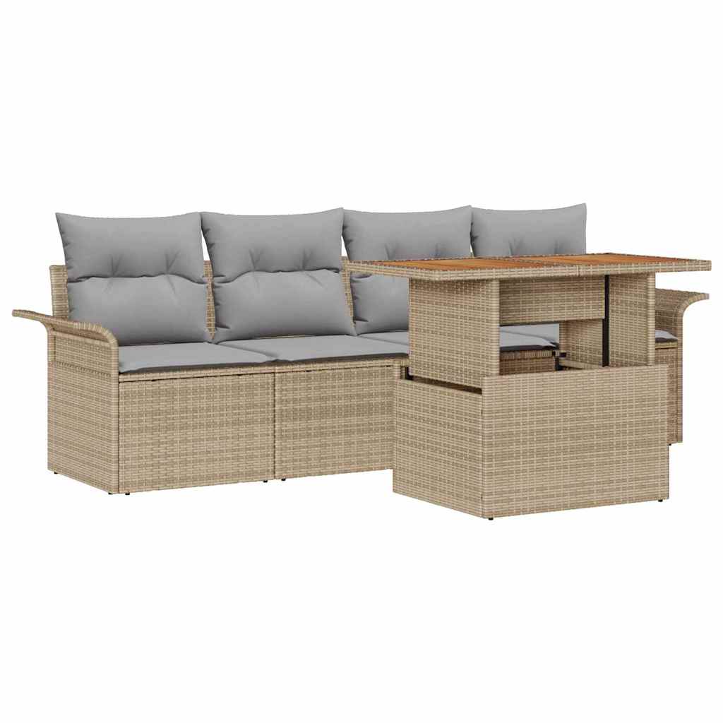 Tuinbankenset met kussen 5 pcs Beige en Licht Grijs poly rattan is nu te koop bij PeponiXL, paradijselijk wonen!