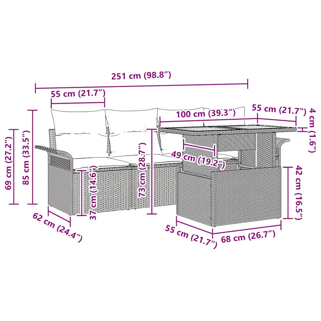 Tuinbankenset met kussen 5 pcs Beige en Licht Grijs poly rattan is nu te koop bij PeponiXL, paradijselijk wonen!