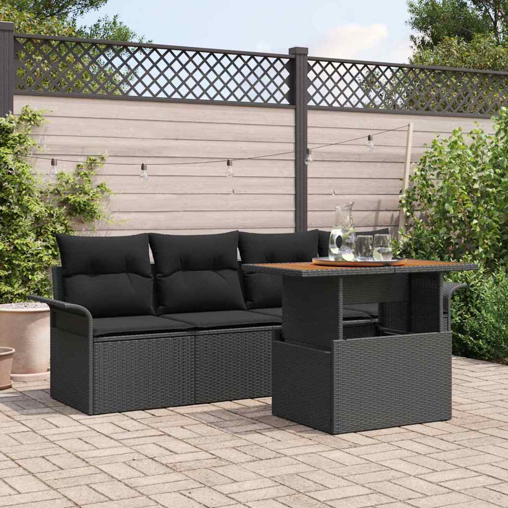 Tuinbankenset met kussen 5 pcs Zwart poly rattan is nu te koop bij PeponiXL, paradijselijk wonen!