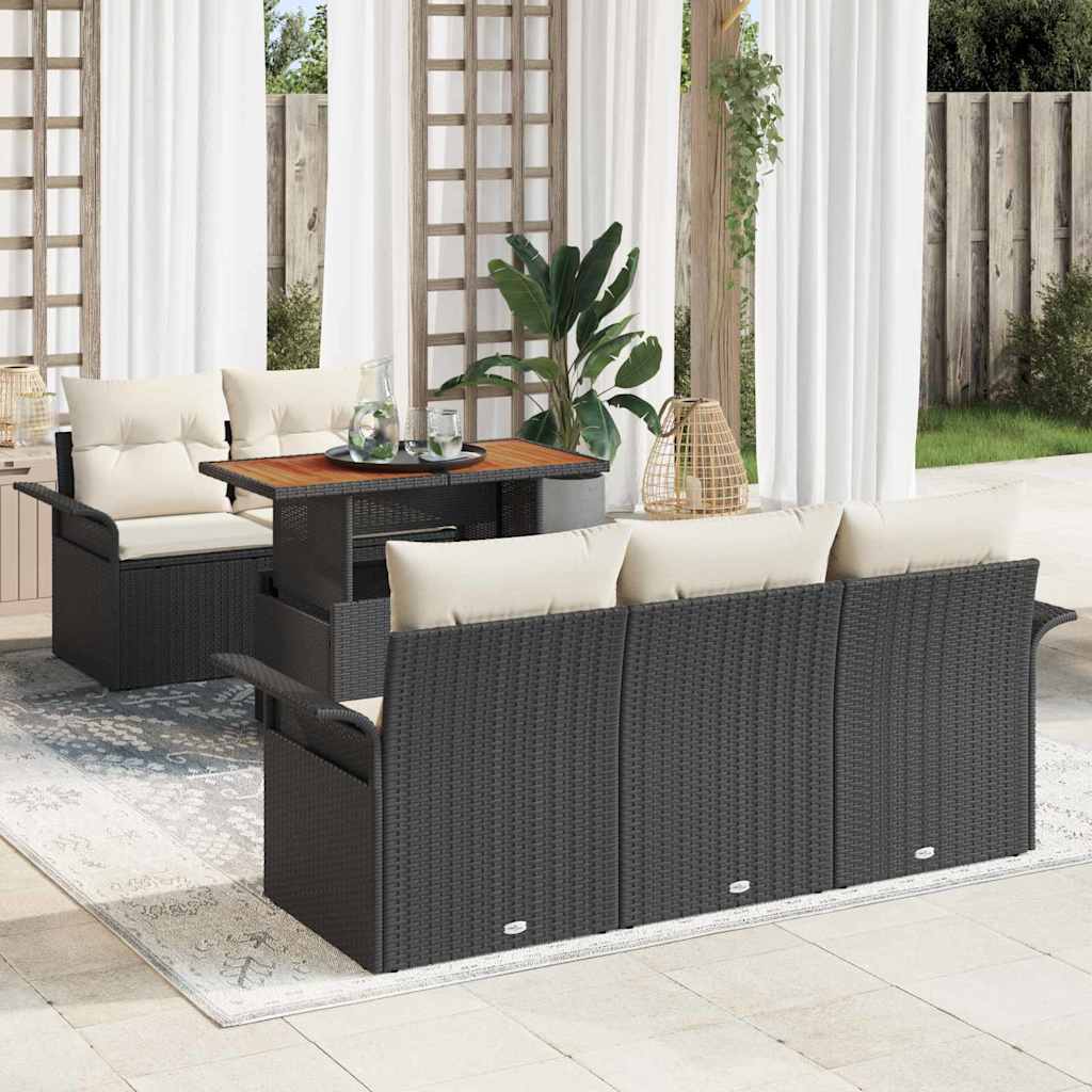 Tuinbankenset met kussen 6 pcs Zwart en Crème poly rattan is nu te koop bij PeponiXL, paradijselijk wonen!