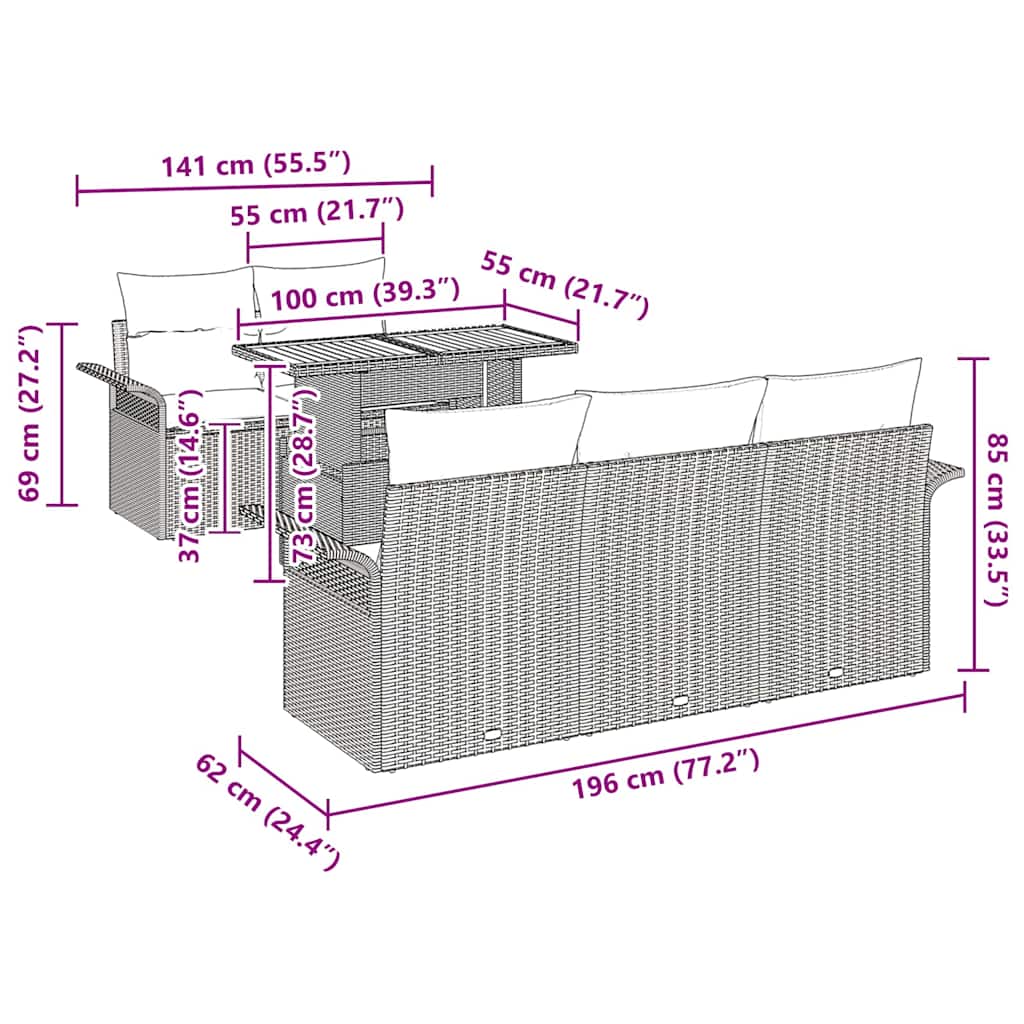 Tuinbankenset met kussen 6 pcs Zwart en Crème poly rattan is nu te koop bij PeponiXL, paradijselijk wonen!