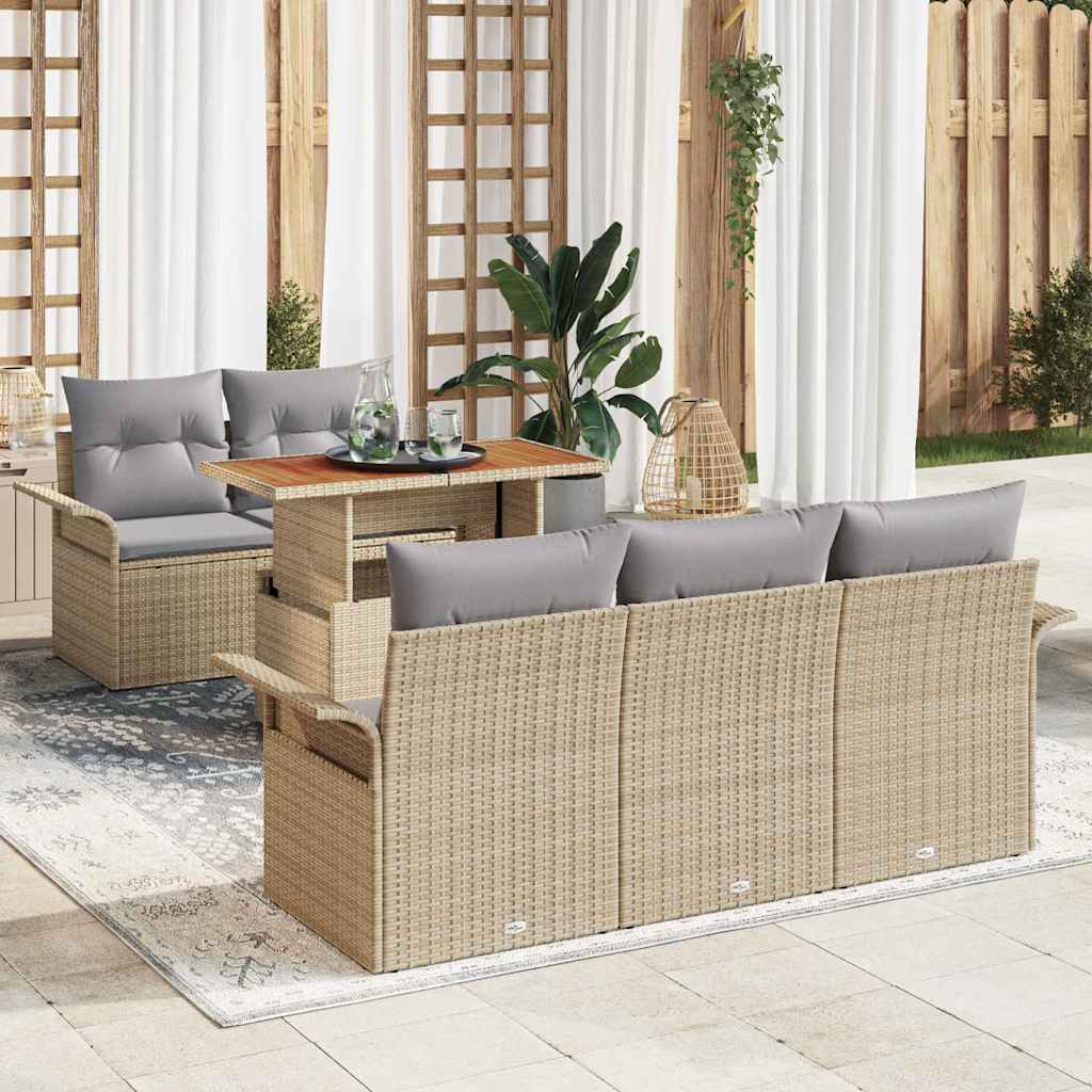 Tuinbankenset met kussen 6 pcs Beige en Licht Grijs poly rattan is nu te koop bij PeponiXL, paradijselijk wonen!