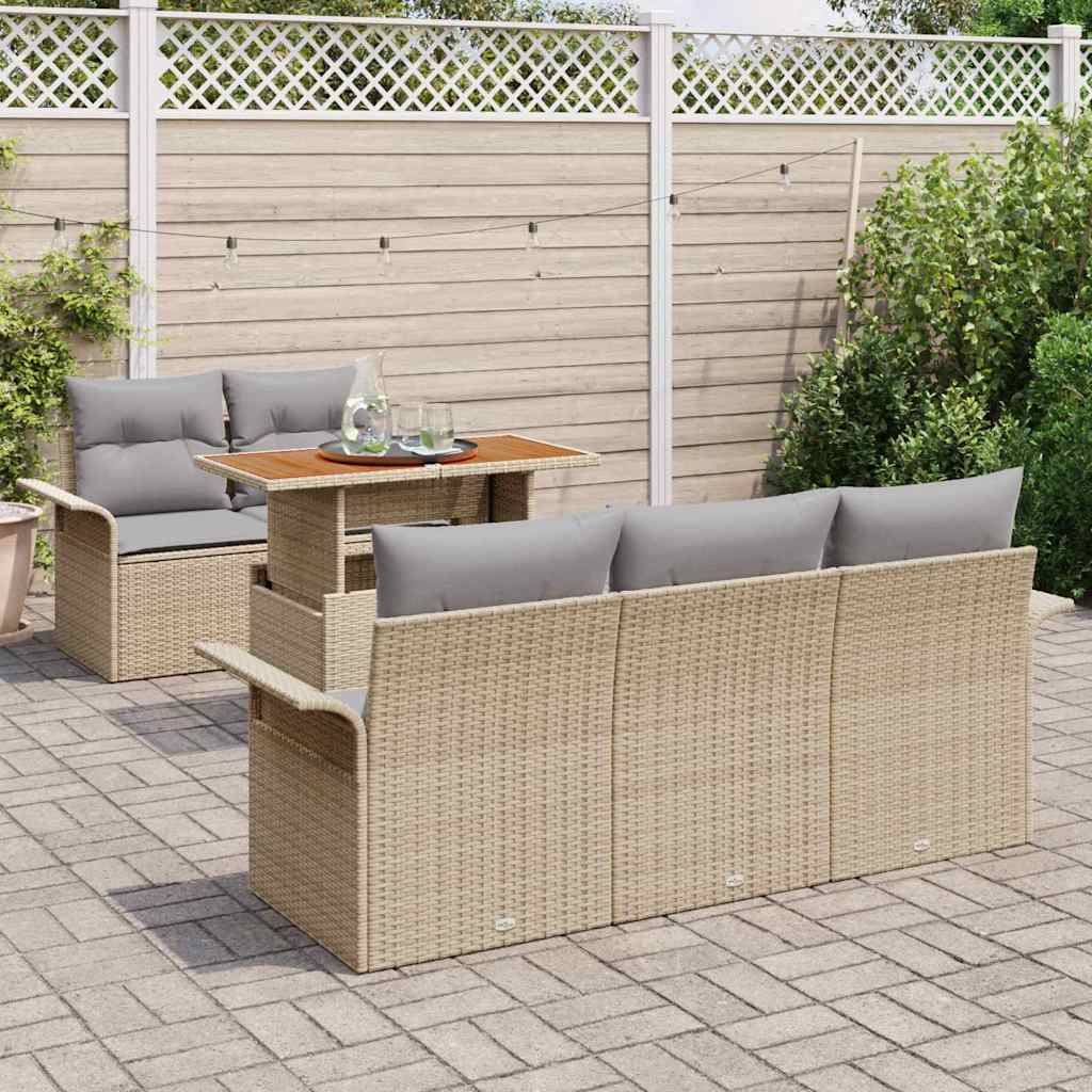 Tuinbankenset met kussen 6 pcs Beige en Licht Grijs poly rattan is nu te koop bij PeponiXL, paradijselijk wonen!