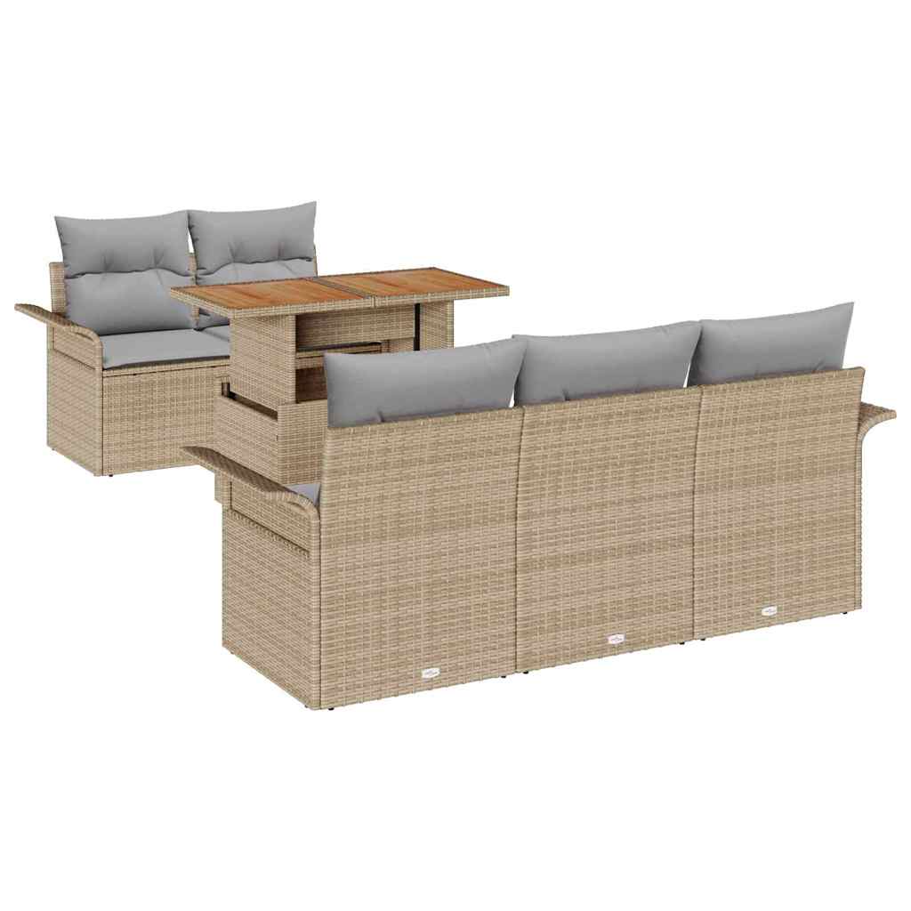 Tuinbankenset met kussen 6 pcs Beige en Licht Grijs poly rattan is nu te koop bij PeponiXL, paradijselijk wonen!