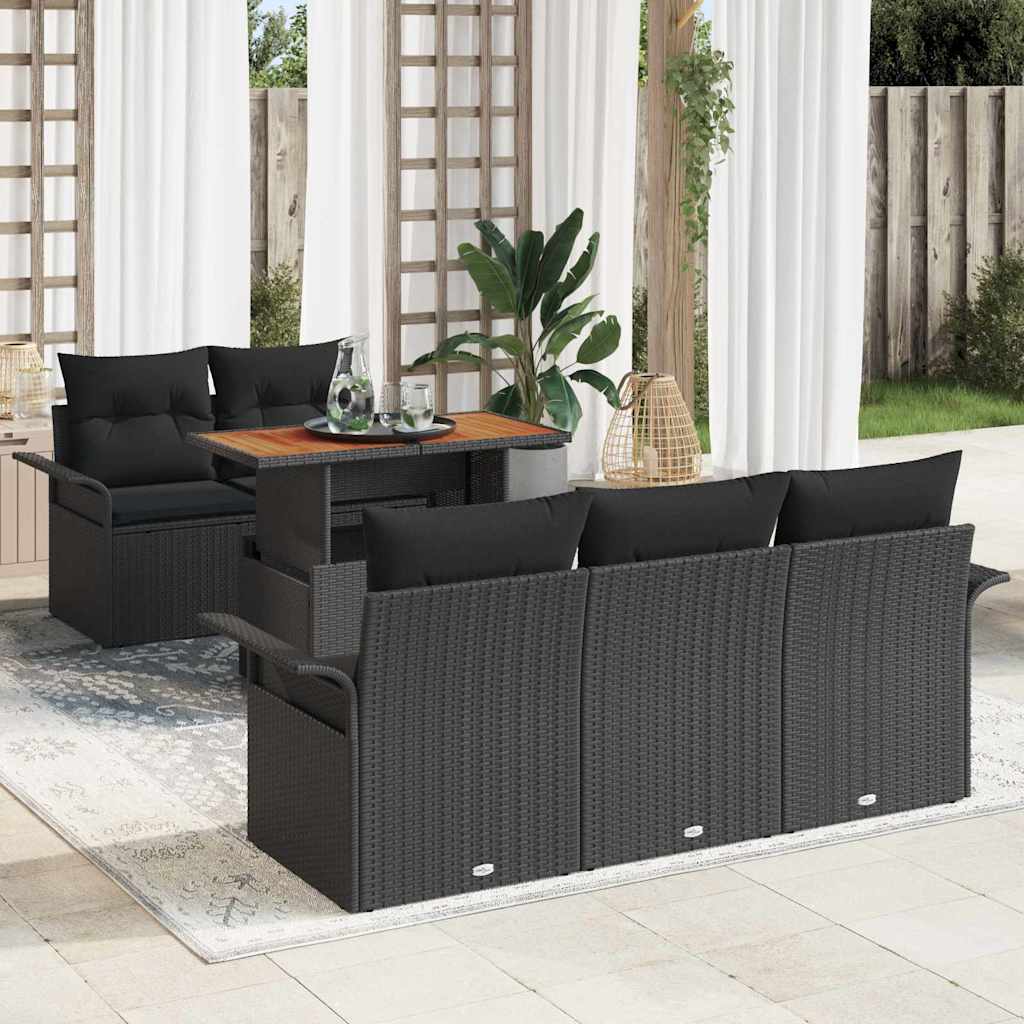 Tuinbankenset met kussen 6 pcs Zwart poly rattan is nu te koop bij PeponiXL, paradijselijk wonen!