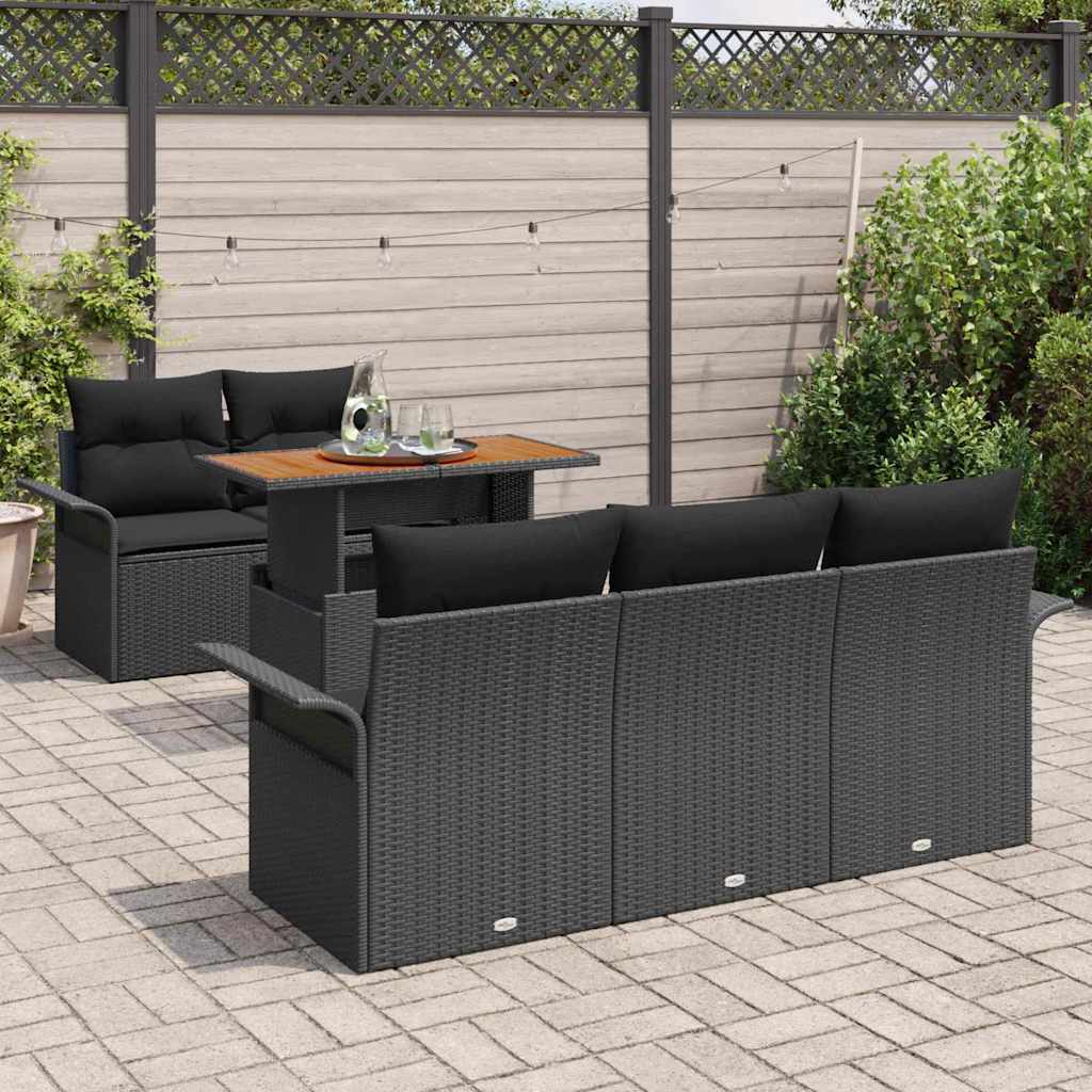 Tuinbankenset met kussen 6 pcs Zwart poly rattan is nu te koop bij PeponiXL, paradijselijk wonen!