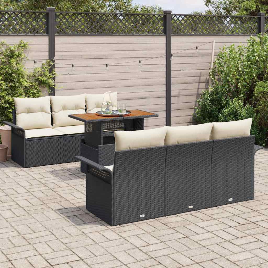 Tuin Sofa Set met kussen 7 pcs Zwart en crème is nu te koop bij PeponiXL, paradijselijk wonen!