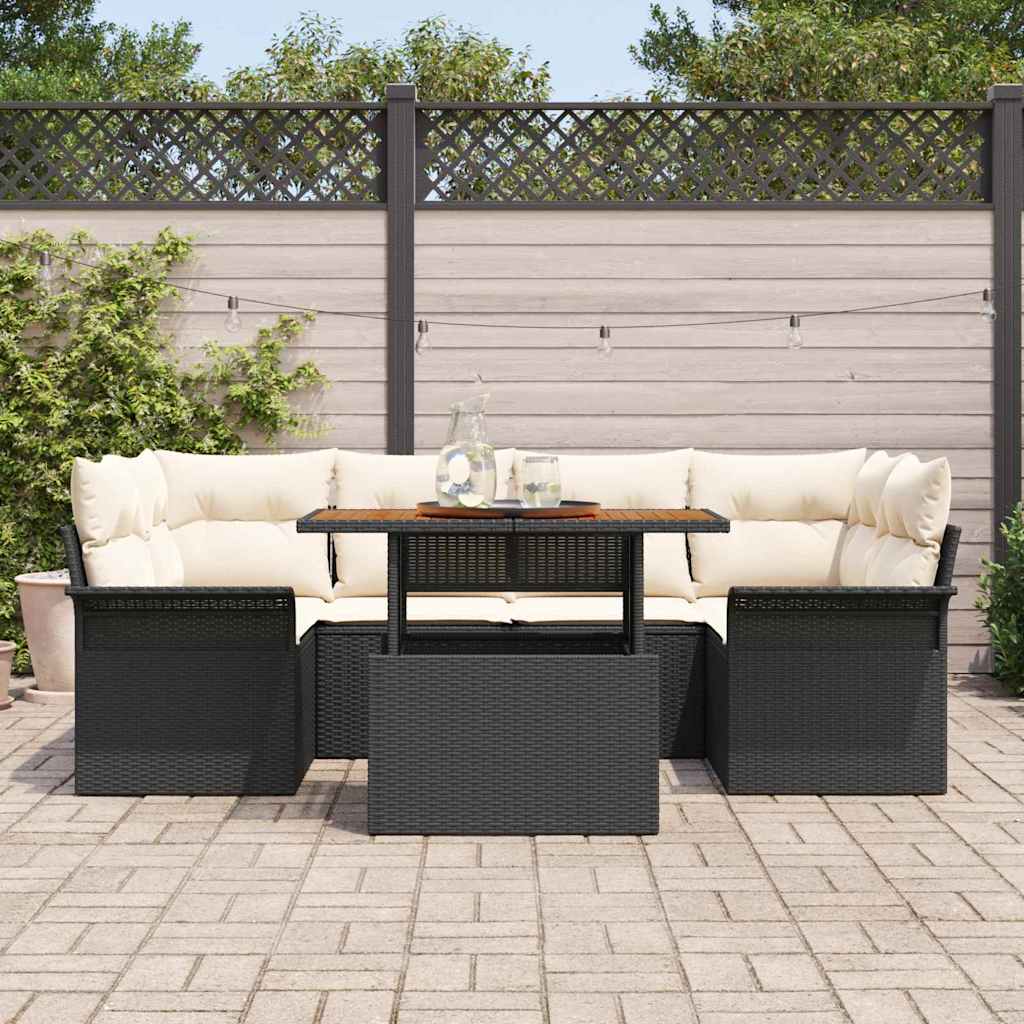 Tuin Sofa Set met kussen 7 pcs Zwart en crème is nu te koop bij PeponiXL, paradijselijk wonen!