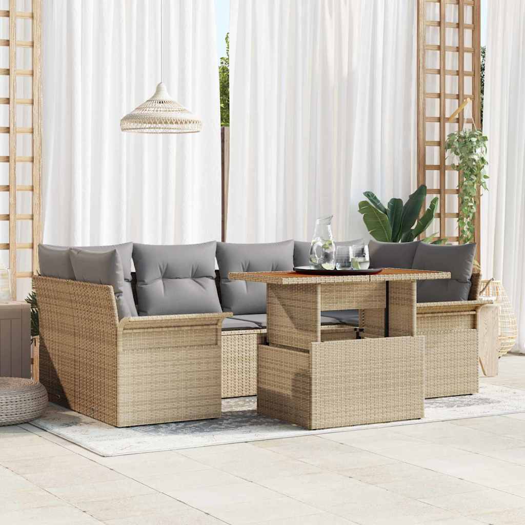 Tuin Sofa Set met kussen 7 pcs beige en lichtgrijs is nu te koop bij PeponiXL, paradijselijk wonen!