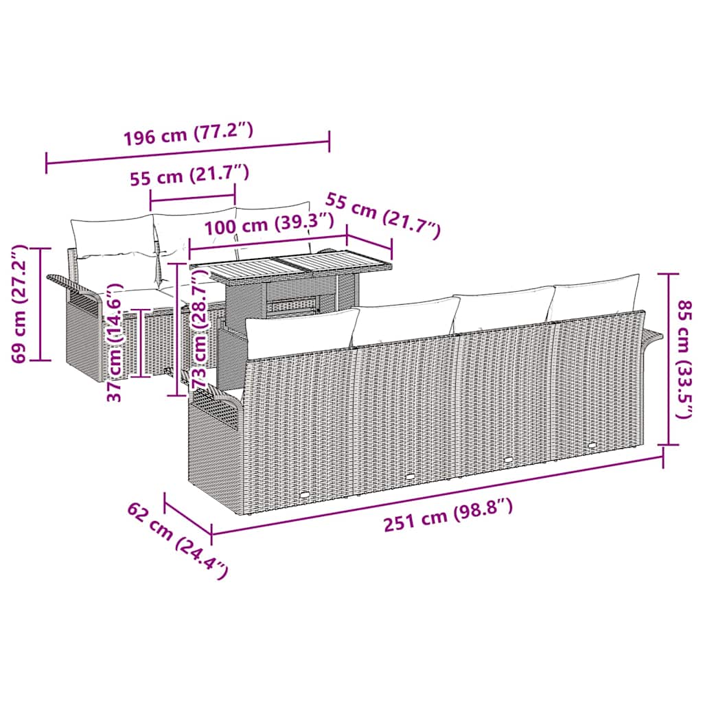 Tuin Sofa Set met kussen 8 pcs Zwart en crème is nu te koop bij PeponiXL, paradijselijk wonen!